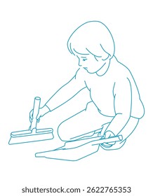 Young boy with dustpan Young boy with dustpan