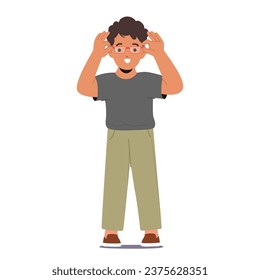 Young Boy Eagerly Dons His New Glasses, Eyes Wide With Wonder. As The World Comes Into Sharp Focus, His Face Lights Up With A Newfound Clarity And Excitement. Cartoon People Vector Illustration