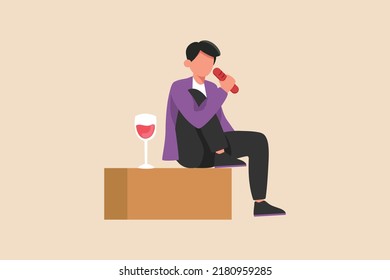 Young boy eats sausage and a glass of soft drink. Eating activity concept. Colored flat graphic vector illustration.