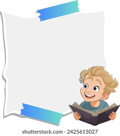 Young boy enchanted by a storybook with blank pages
