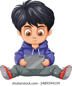 Young boy engrossed in a tablet