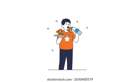 Young boy enjoying a meal with a drink and pet animal companionship and care
