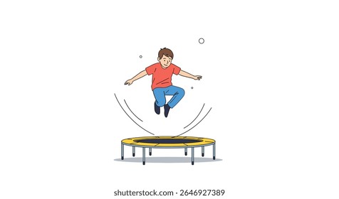 Young Boy Enjoys Energetic Bouncing Fun on a Backyard Trampoline During a Sunny Afternoon Activity
