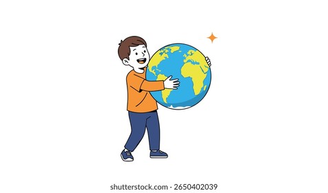 Jovem abraça entusiasticamente o planeta terra celebrando a unidade global e a consciência ambiental