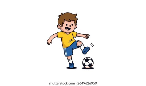Jovem joga futebol chutando bola em um parque num dia ensolarado