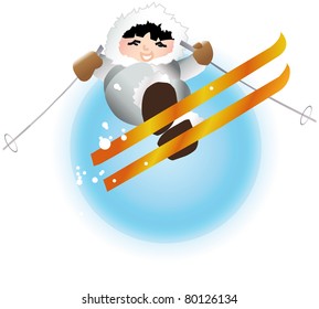 Young boy eskimo on skis vector illustration