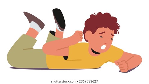 Young Boy, Exhibiting Hysterics, Displaying Symptoms Of Autism, Such As Intense Emotional Reactions And Difficulty With Emotional Regulation. Hysterical Child Yelling. Cartoon Vector Illustration