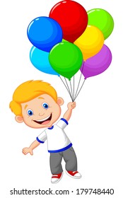 Young Boy Flying With Balloon