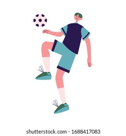 Young boy football player playing football vector illustration
