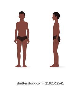Young boy, full body of a boy, front and side view. Isometric vector illustration of a standing person and a walking person.