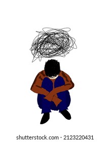 Young boy get depressed about life vector illustration. Eps vector suitable for sad, depression, criminal content. 