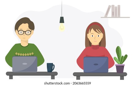 Young Boy Girl Sitting Table Laptops Stock Vector (Royalty Free ...