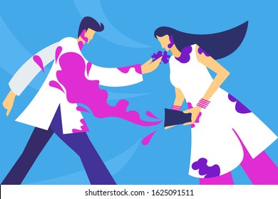 Young boy and girl spraying  Holi festival colours to each other
