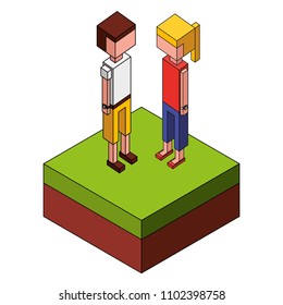young boy and girl standing on field isometric