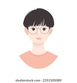 Young boy with glasses. Profile, face, avatar, user, icon for web design. Flat vector illustration isolated on white background