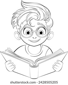 Ein kleiner Junge mit einer Brille, der ein Buch aufmerksam liest