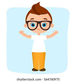 Young Boy with glasses. Vector illustration eps 10 isolated on white background. Flat cartoon style