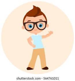 Young Boy with glasses. Vector illustration eps 10 isolated on white background. Flat cartoon style