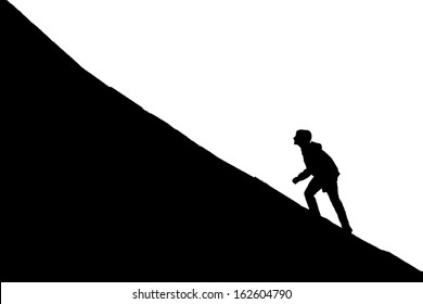 Young boy going up on a slope. Facing a challenge concept