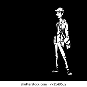 Young Boy Going School Black Vector Stock Vector (Royalty Free ...