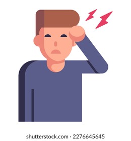 Ein kleiner Junge schnappt sich den Kopf mit einer Hand, einem flachen Stresssymbol