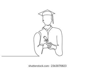 young boy graduation academy diploma uniform education pose line art design