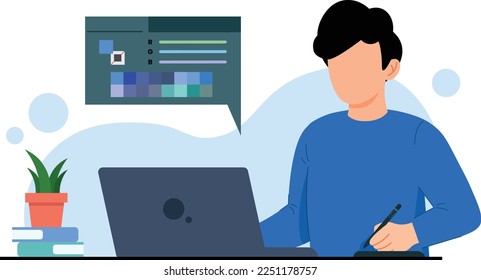 young boy graphic designer working in startup company