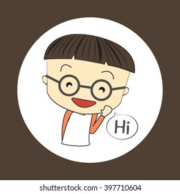young boy greet say hello ,Vector illustration on white background