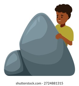 Junger Junge hat Spaß beim Versteckspielen, versteckt sich hinter großen Felsen, genießt Outdoor-Aktivität