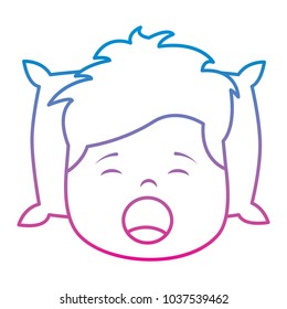 young boy with head in pillow yawning vector illustration