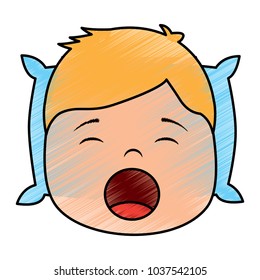 young boy with head in pillow yawning vector illustration drawing image design