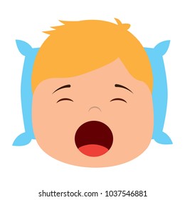 young boy with head in pillow yawning vector illustration