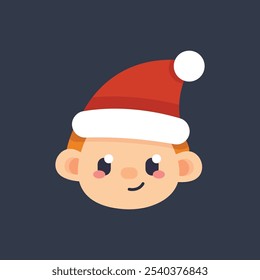 cabeça de menino jovem vestindo chapéu de santa em design de vetor plano.