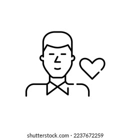 Young boy with heart symbol. Pixel perfect, editable stroke icon