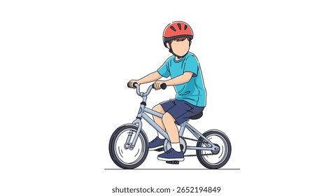 Young boy in helmet happily riding a bicycle on a sunny day outdoors