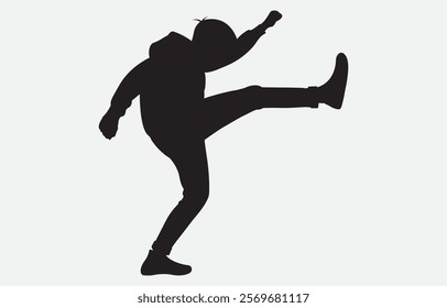 A Young Boy High Kick Silhouette Illustration vector art
