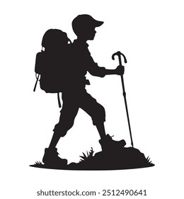 Young boy hike silhouette vector art