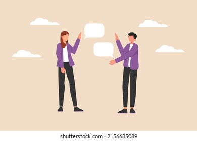 Young boy and his friend communicating with bubble message. friendship day. Flat vector illustration isolated.