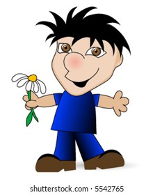 Young boy holding a daisy.