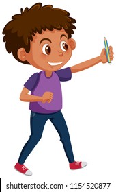 young boy holding pencil illustration