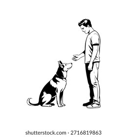 Menino interagindo com seu cão de estimação