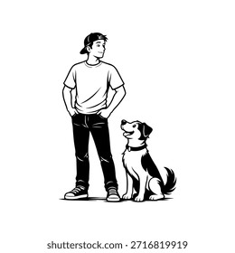 Joven interactuando con su perro mascota
