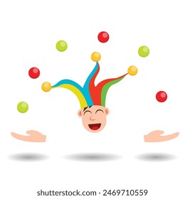 Young Boy Joker Head Juggling. Fun and leisure concept vector