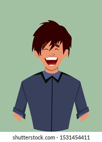 Young boy joyful facial expression. boy success expression vector illustration in cartoon style.