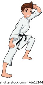 Young boy, Karate Player. Vector cartoon isolated character