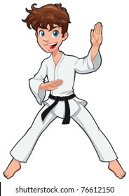 Young boy, Karate Player. Vector cartoon isolated character