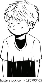 young boy kid black and white illustration. vector line art. 
