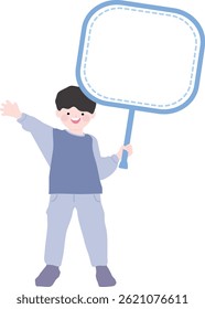 Young boy kid holding picket character standing vector illustration