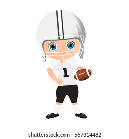 Young Boy. Kid playing American football. Vector illustration eps 10 isolated on white background. Flat cartoon style