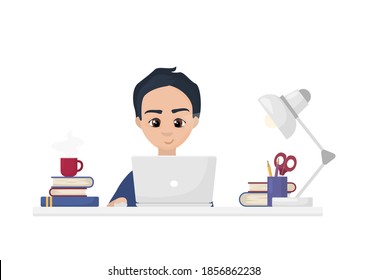 Young Boy Laptop Online Education Illustration Stock Vector (Royalty ...